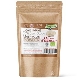 Lions Mane Organic - Ultra Strength 50% Beta 1,3/1,6 D Glucan (Hericium Erinaceus ‎) - Zero Additives (100g Powder Pouch)