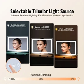 VEVOR Lighted Makeup Mirror, Three Color Lighting Modes Hollywood Vanity Mirror, Makeup LED Mirror w/Lights,5X Magnification,USB Port,Smart Touch Control,Desktop Wall-Mounted (31.5x21.7 in, White)