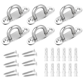 QUIIEOSKIA 6 Pcs Pad Eye Plates, 304 Stainless Steel Ceiling Hooks, Heavy Duty Eye Plate Pads, U Hooks Wall Mount Hardware Staple Rings Hooks Loop with Screws for Wall Ceiling Hanging Hooks