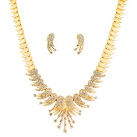 Touchstone Indian Bollywood White Rhinestone Designer Jewelry Necklace Set in Gold Or White Tone for Women., Rhinestone, No Gemstone