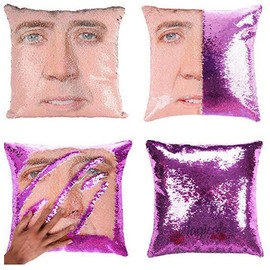 LydeLog Nicolas Sequin Cushion Cover Reversible Funny Gifts Decorative Pillow Case Glitter 16x16 Inch (Purple)