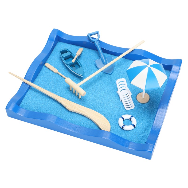 Mini Meditation Zen Garden Wooden Sand Table Decor Kit with