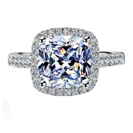 9 * 9mm D Color VVS1 3CT Cushion Engagement Rings for Women Sterling Silver NSCD Simulated Diamond Ring Jewelry 18K White Gold Plated