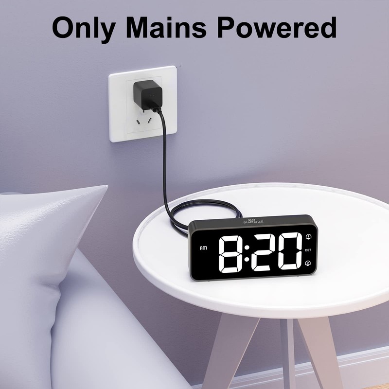 HOMVILLA Digital Alarm Clock with Adapter, 2 Alarms, USB Charging