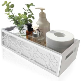 Wocred Bathroom Basket Toilet Tank, Rustic Farmhouse Accent Bathroom Tray Wall-Mounted, White Color Storage Organizer fits Dresser Bedroom,Bathroom,Coffee Table.(15”x7”x3.8”)