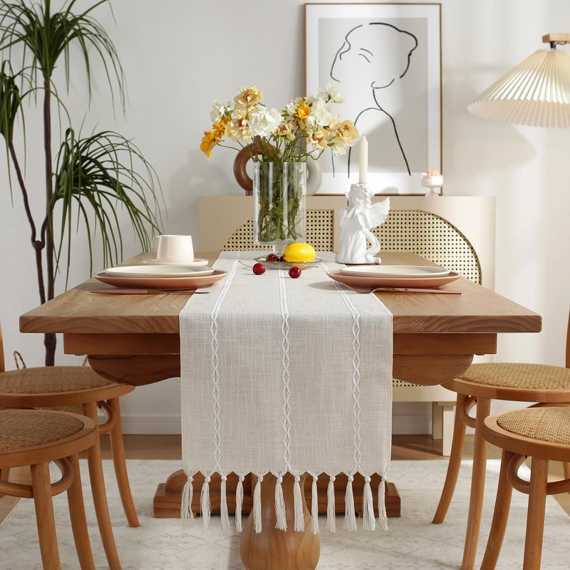 Cenebonxy Rustic Boho Table Runner, Farmhouse Table Runners 60 Inches