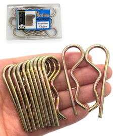 Yoliko 12 pines de enganche resistentes con clip en R, clips de alambre de retención de resorte, pasadores de pelo fuertes de tensión de resorte, clip grande para remolque, tractor, cortacésped, carros, camión, color zinc, M3 x 60 mm