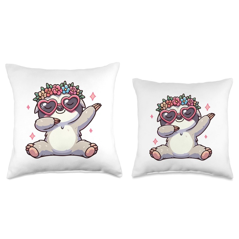 Sloth Heart Shape Sunglasses Dabbing Dance Lover Throw Pillow