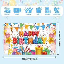 Happy Birthday Banner, Birthday Decorations Backdrop Banner Photography Background Party Photo Booth Background Decor Sign Poster Party Supplies for Kids
