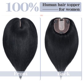 S-noilite Human Hair Toppers for Thinning Hair Women Real Hair Topper Hair Piece Clip in Toupee 100% Remy Real Human Hair 50g（#1 Jet Black, 16 Inch）