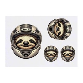 4 x 'Sloth Racing Driver' Temporary Tattoos - Water Resistant, Skin-Safe, Non-Toxic Transfers, Mixed Sizes (TO00081428)