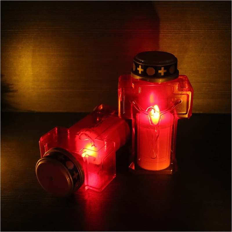 Uonlytech 2pcs Cross Candle Light, Red Flickering Flameless Candles Reusable