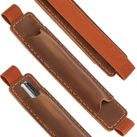 JANKINGS Vintage Crazy Horse Leather Elastic Notebook Pen Holder, Genuine Leather Pen Pouch Strap for Journal, Brown, 1 Pack