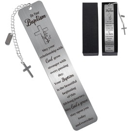 2025 Baptism Gift Bookmark: Inspiring Christian Metal Book Mark, Bible Verse Book Markers, Confirmation Gifts for Teen Girls Boys Baby Shower Church Sunday School with Cross Pendant Gift Box