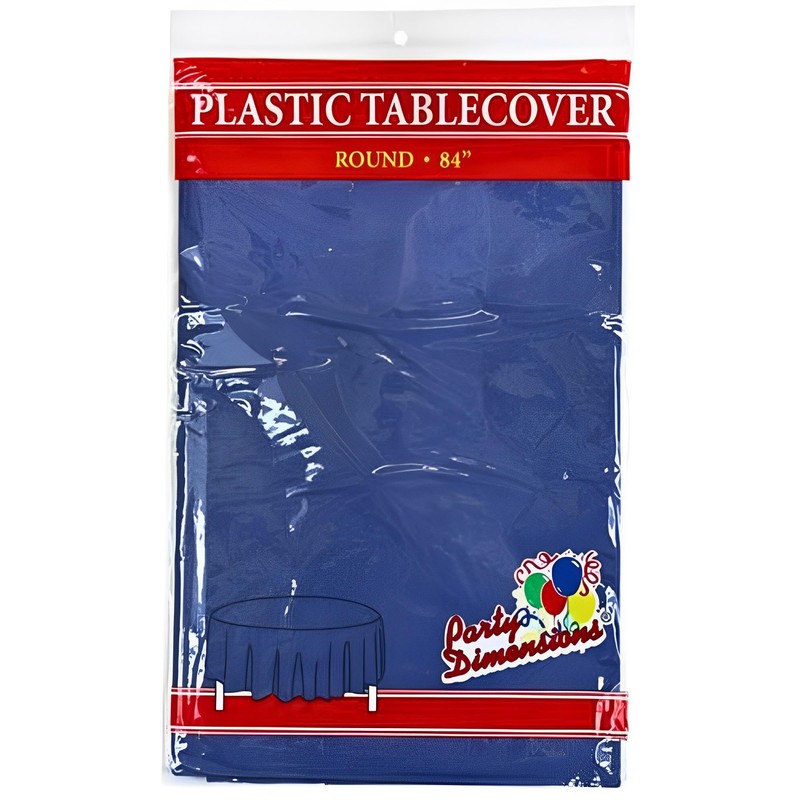 Vibrant Blue Solid Round Plastic Tablecover (84") - Durable, Stylish