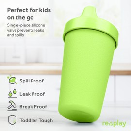 Re-Play Made in USA 10 Oz. Sippy Cups for Toddlers, Set of 3 - Reusable Spill Proof Cups for Kids, Dishwasher/Microwave Safe - Hard Spout Sippy Cups for Toddlers 3.13" x 6.25", Mermaid