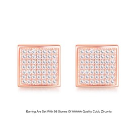 18K Rose Gold Plated 925 Sterling Silver Iced Out Cubic Zirconia Screw Back Square Stud Earring For Men Hypoallergenic Earring Micropave Hip Hop Jewelry CHARLINLIOL