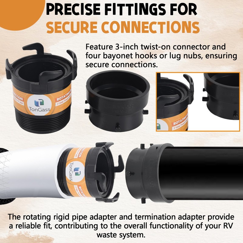 TonGass (2 x Combo Pack, Black) RV Sewer Pipe Adapter,