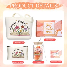 Teacher Appreciation Gifts for Women, Unique Teacher Christmas Gifts, 16oz Glass Cup, Teacher Canvas Tote Bag Basket Box for Teachers Birthday Gifts, Thank You Gifts