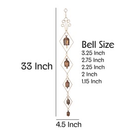 Rustic Gold Metal Wind Chimes for Outside Yard Decor – 33" Diamond Frame Hanging Wind Catcher - Bronze Finish Garden Accent for Porch, Balcony, Meditation, Memorial, or Outdoor Entryway