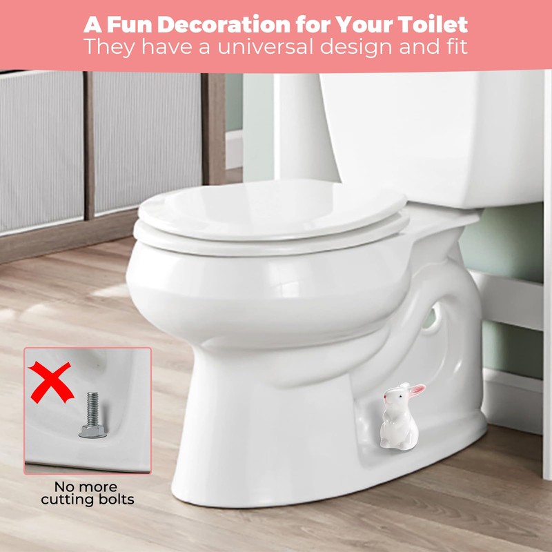 Ceramic Toilet Bowl Bolt Caps Covers, Rabbit Design (2-Pack) -