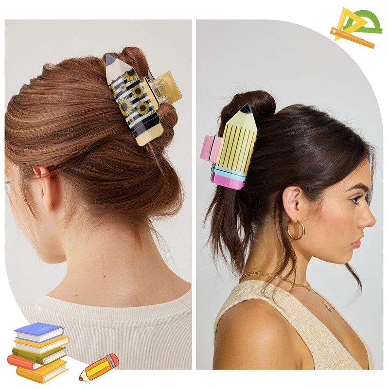 3Pcs Pencil Hair Claw Clips, Funny Teacher Hair Clips