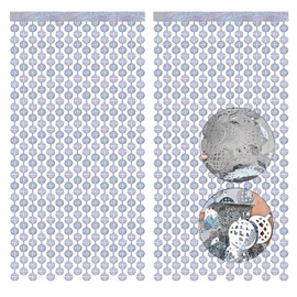 2 Pack Disco Fringe Curtain Party Decorations, 1x2m/3.3x6.5FT Disco Photo Booth Backdrop Disco Ball Silver Foil Fringe Curtain for 70s/80s/90s Party Birthday Wedding Bachelorette Holiday Decorations