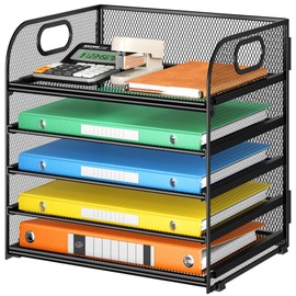 Lavatino Organizador de Archivos de Escritorio de 5 Bandejas, Organizador de Bandejas de Cartas de Malla Negra con Asa, Organizador de Archivos de Esc