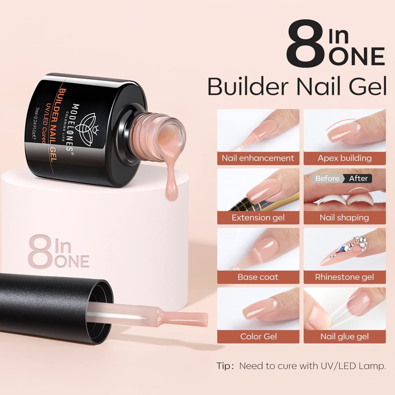Modelones Builder Gel 6 Colors, 8-in-1 Builder Nail Gel Set