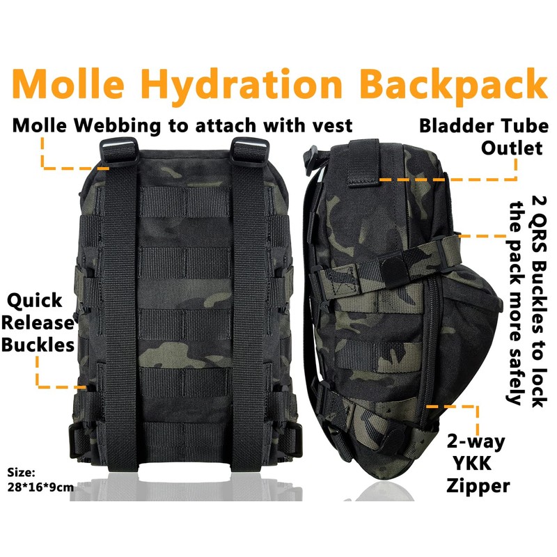 Tactical Hydration Pack 500D Nylon for 2L Outdoor Water Bladder