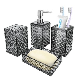 Seeatoo Bathroom Accessory Set, 4 PCS Grey Bathroom Accessories Set, Soap Dispenser and Toothbrush Holder Set, Soap Dish and Mouthwash Cup, Boho Bathroom Decor, Bathroom Sets Accessories