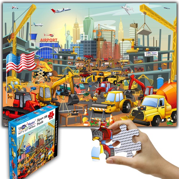 Think2Master Construction in New York City, USA 100 Pieces Jigsaw Puzzle Fun Educational Toy for Kids, School & Families. Great Gift for Boys & Girls Ages 4+ to Stimulate Learning. Size:23.4” X 16.5”