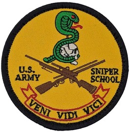ARMY SNIPER SCHOOL EMBROIDERED MORALE PATCH | 2PC Hook Backing 3"x3"