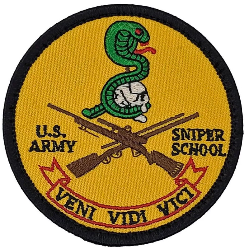ARMY SNIPER SCHOOL EMBROIDERED MORALE PATCH | 2PC Hook Backing
