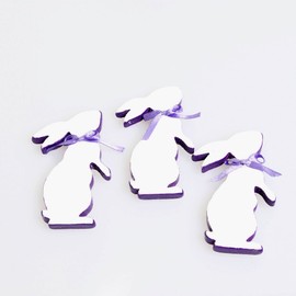 Wooden Bunny Easter Bunny Easter Decoration Rabbit Easter Wooden Confetti Table Decoration Wooden Rabbit with Bow - Lavender - 8 cm - Pack of 12 - A 994