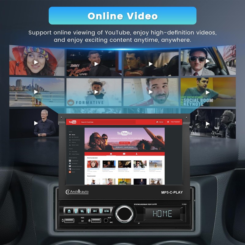 Inefala 7 Inch Single Din Flip Out Car Stereo with