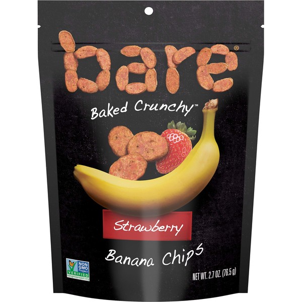 Bare Baked Crunchy Banana Chips, Strawberry, Gluten Free, 2.7 Ounce Bag, 6 Count