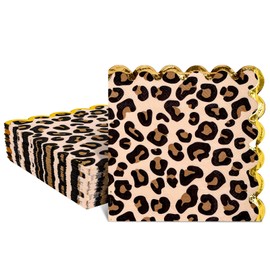 JarThenaAMCS 100Pcs Cheetah Print Scalloped Foil Napkin Leopard Print Cocktail Paper Napkin Disposable Party Dinner Dessert Napkin for Birthday Baby Shower Jungle Party Supplies