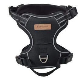 No Pull Dog Harness with Reflective Safety Strips, Adjustable Soft Padded, 3 Buckles, 2 Leash Clips, Oxford No Choke Pet Vest with Easy Control Handle for Large Dogs, Black, L