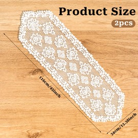 2 PCS White Lace Table Runner 33x114cm Vintage Elegant Flower Dinner Table Runner with Tassels Crochet Table Runners for Kitchen Dining Holiday Party Decoration
