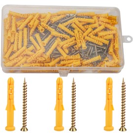 Mbsomnus 200Pcs Wall Plugs and Screws Set (100Pcs Concrete Screws 100Pcs Expansion Pipe Anchor Bolts) M6 Screws and Wall Plugs Assorted Set for Brick Masonry Concrete Drywall Plugs-M6X30mm