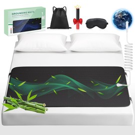 IKNUH Grounding Mat for Bed with Leather, Improve Sleep, Relieve Stress & Pain, Anti-Slip & Eco-Friendly PU Leather, Includes Grounding Cord & Sleep Mask for Enhanced Rest(Queen-27''×60'')