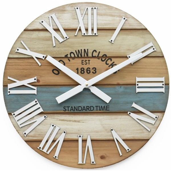 Oldtown Clocks 30" Wooden Multi-Color Maritime Coastal Beach Large Roman