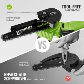 Fostex 6 Inch Cordless Mini Chainsaw, Battery Powered Electric Chain Saw with Auto Oiling, 2×2000mAh Batteries, 2 Chains, for Tree Trimming, Wood Cutting, Yard & Garden (Green)