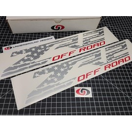 ZR2 Off Road Decals (2pk) American Flag Truck Bedside Fender Stickers Fits 2015-2024 Chevy Silverado Colorado 4x4 (Metallic Silver & Red)