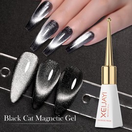 KKUUOO 10ML Magnetic Gel Nail Polish,Black Cat Eye Gel Nail Polish,UV LED Nail Polish Gel,Holographic Reflective Magnetic Nail Polish with Magnet Stick for Nail Art Manicure Salon DIY At Home