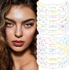 IGXX 12 Pieces Glitter Face Tattoos: Holographic Sparkling Freckles Stickers, Temporary Face Crystals for Women & Girls, Festival Makeup Accessories. Waterproof for Christmas