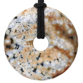 Lebensquelle Plus Ocean Jasper Gemstone Doughnut Pendant Diameter 40 mm + Cotton Cord Gemstone Pendant Genuine Healing Stone Necklace with Ribbon, Gemstone, Jasper