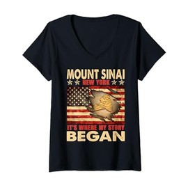 Womens Mount Sinai New York USA Flag 4th Of July V-Neck T-Shirt