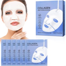 Collagen Maske Overnight – (6 Stück) Koreanische Gesichtsmaske mit Bio-Kollagen für intensive Pflege über Nacht, reduziert feine Linien & Falten, Anti-Aging Tuchmaske